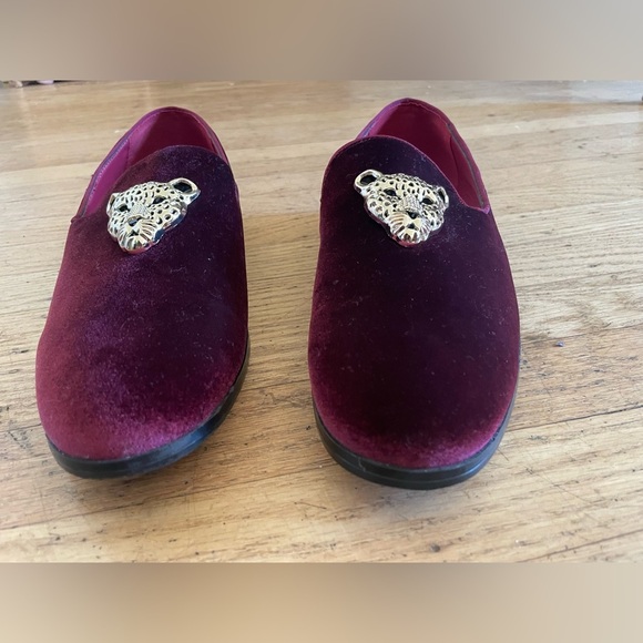 Burgundy Velvet Loafers with Leopard Accent - Picture 10 of 15